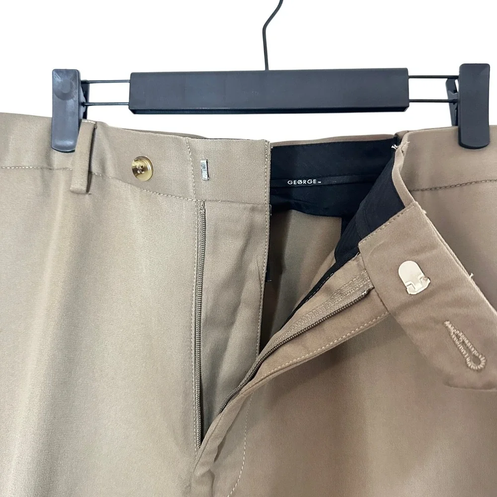 George Mens Dress Pants 38x29 Dark Tan Flat Front Straight Leg G26B300 Khaki